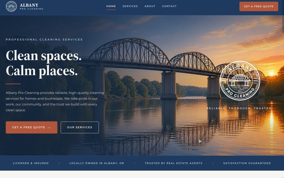Screenshot of the Albany Pro Cleaning website homepage